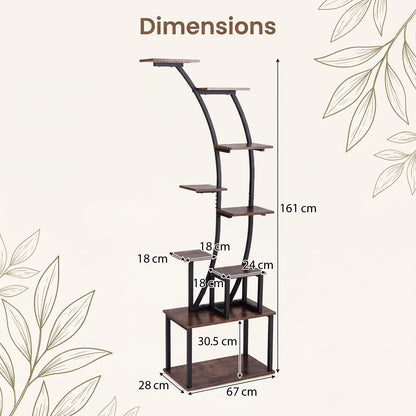 Plant Stand with Grow Lights, 161cm Tall 9-Tier Corner Metal Plant Shelf Flowerpot Holder