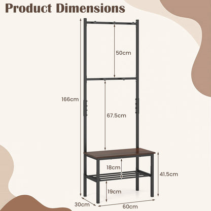 Coat Rack with Shoe Storage Bench, Freestanding Hall Tree Coat Stand with Hooks