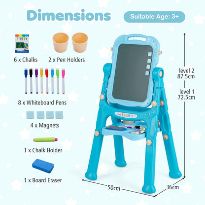 4-In-1 Double Side Easel for Toddler with Magnetic Chalkboard