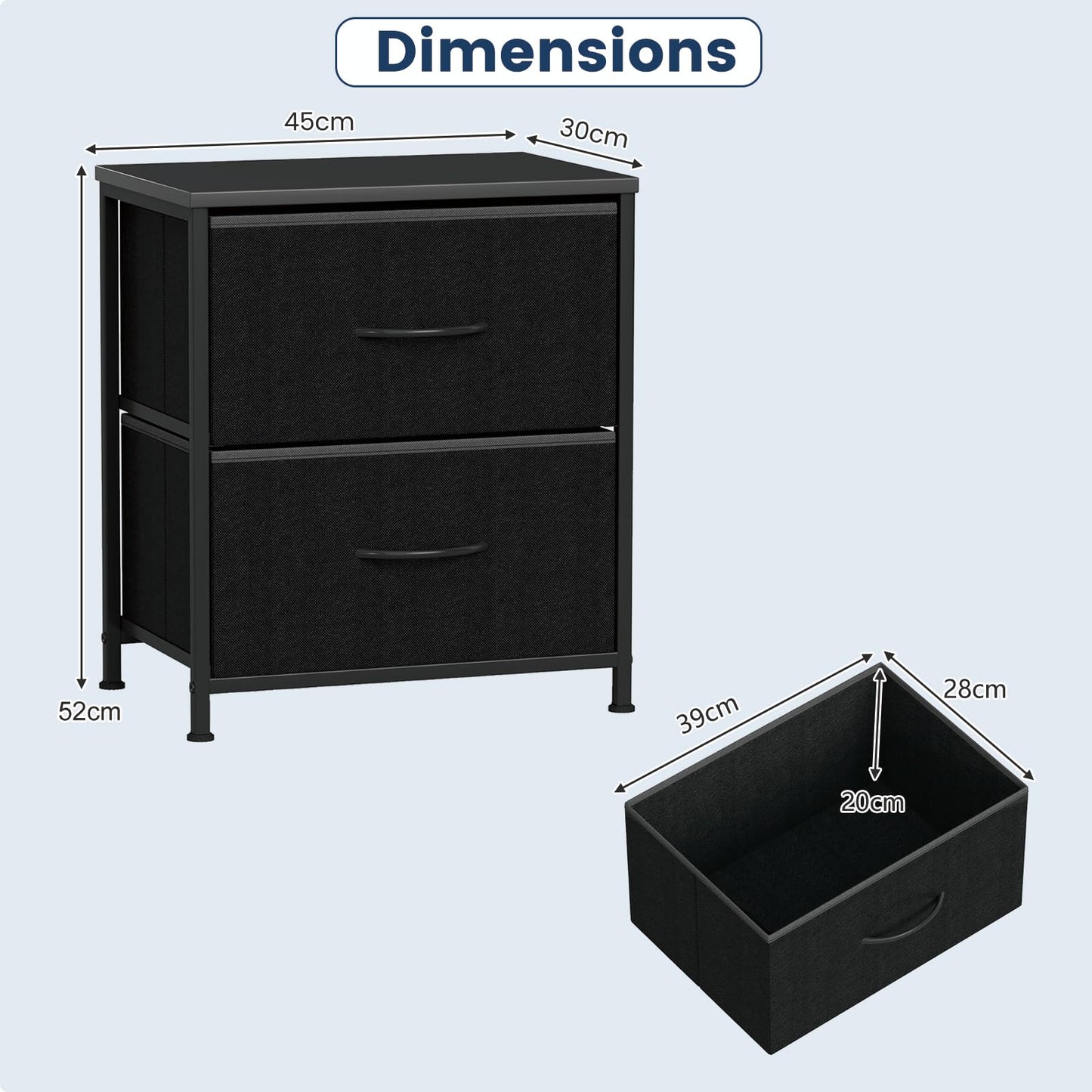 Nightstand Set of 2 End Table with Fabric Drawers for Bedroom