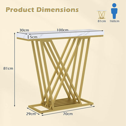 Gold Console Table Modern Sofa Table with Faux Marble Rectangular Tabletop