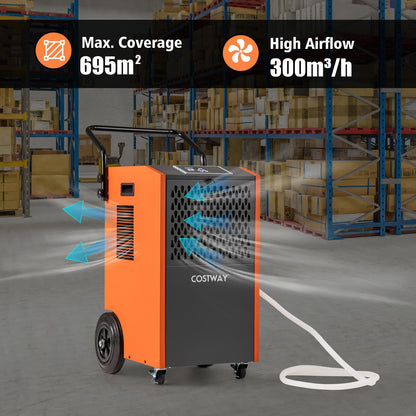 73 L/Day Industrial Dehumidifier with Drain Hose and Timer