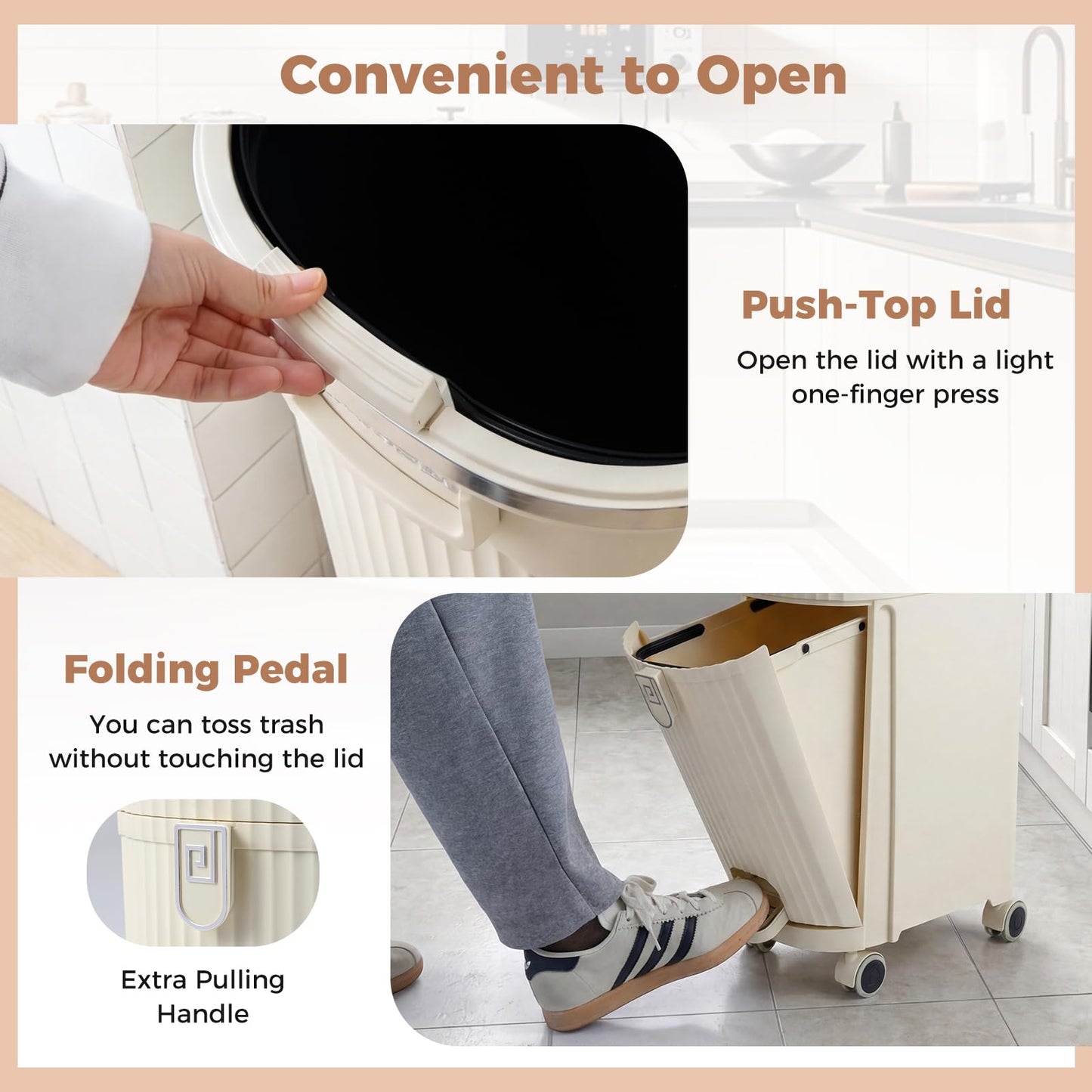 Recycling Bins, 43L Dry and Wet Separation Trash Can with 3 Compartments