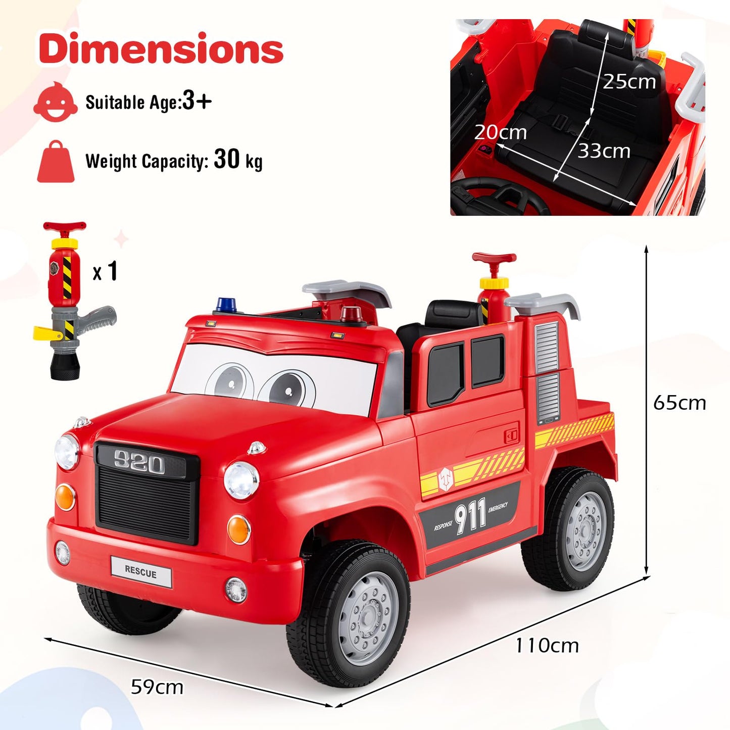 12V Ride on Fire Truck, Kids Electric Car with Remote Control
