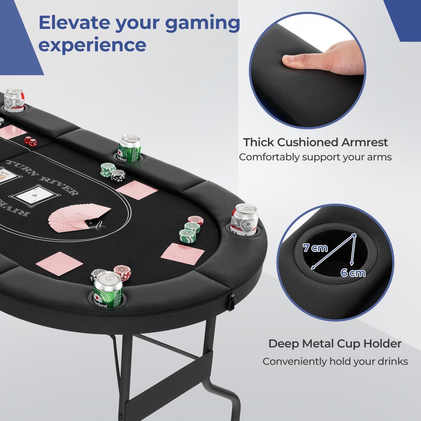 182cm Folding Casino Leisure Card Board Game Tables with Metal Cup Holders