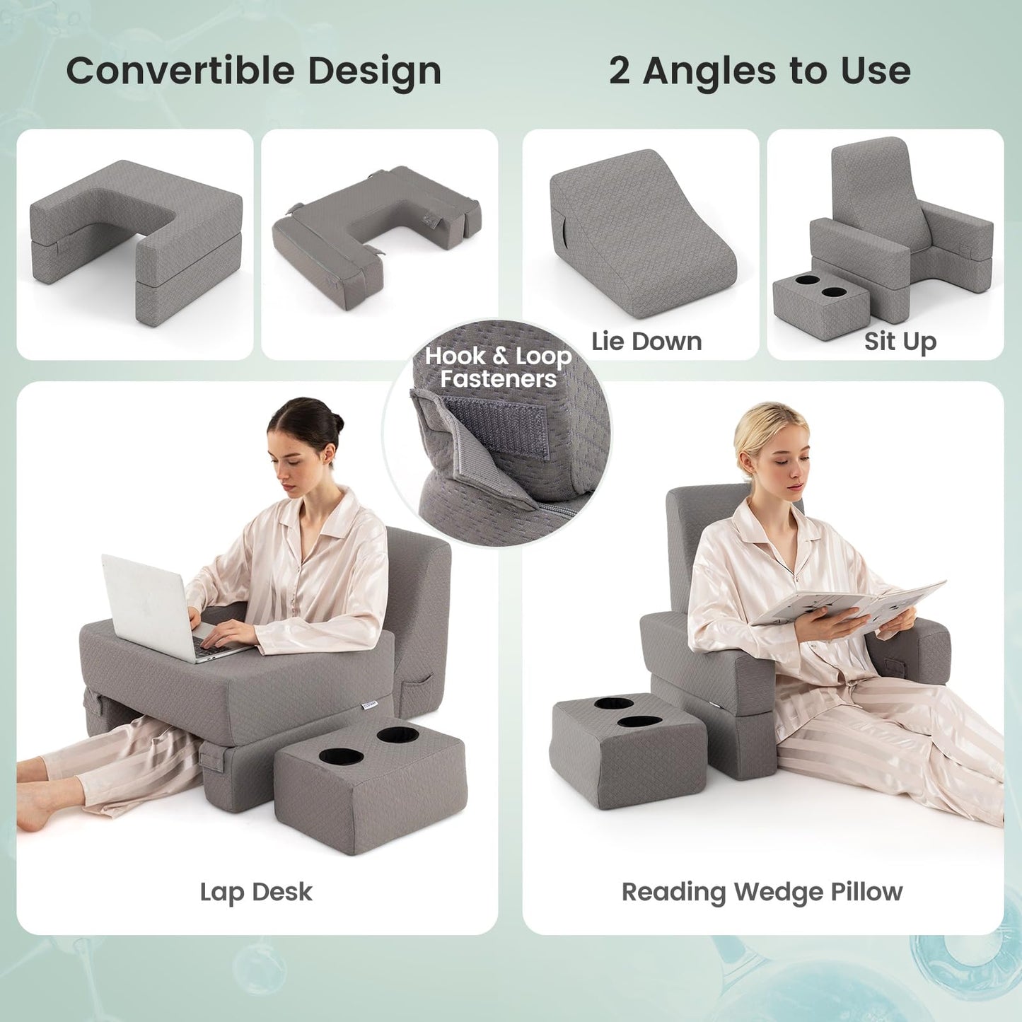 3-Piece Reading Pillow Set with Coaster Back Cushion and Storage Pocket