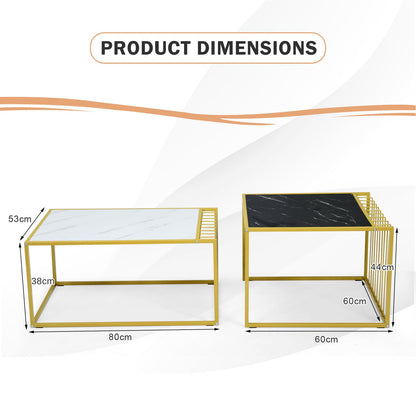 Modern Coffee Nesting Table Set Waterproof Faux Marble