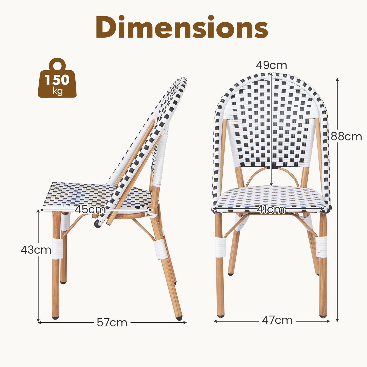 GiantexUK Rattan Outdoor Set of 2 Metal Frame Garden Chairs with Backrest & Adjustable Foot Pads
