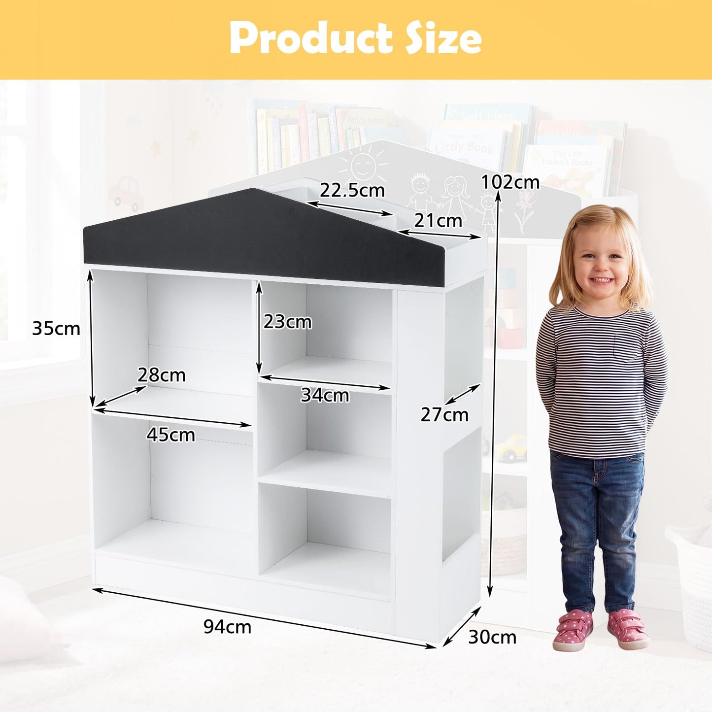 Wooden Book & Toy Storage Organizer, House Shaped Children Bookcase