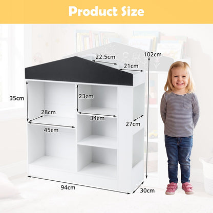Wooden Book & Toy Storage Organizer, House Shaped Children Bookcase