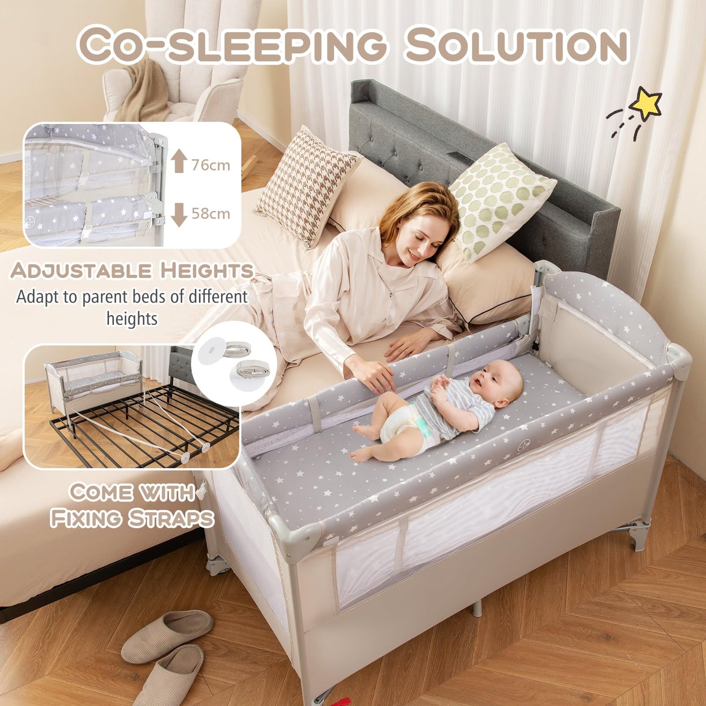 5-In-1 Baby Bassinet Crib Bedside Sleeper Nursery Center