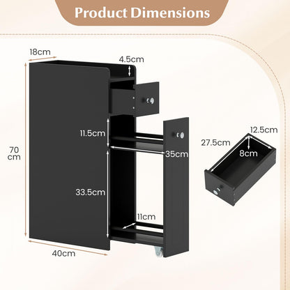 Small Bathroom Storage Cabinet 4-Tier Narrow Toilet Side Storage Cabinet with Slide Out Drawers on Casters