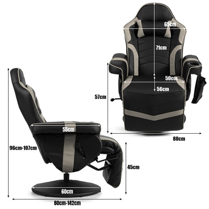 Height Adjustable Swivel Racing Video Massage Gaming Chair with Retractable Footrest