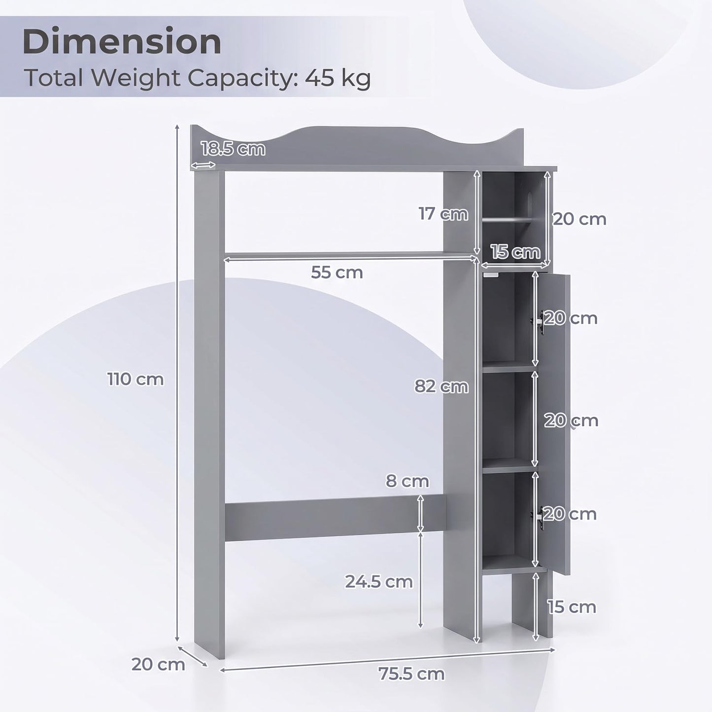 Over Toilet Storage Cabinet with Paper Holder and Removable Shelves for Bathroom