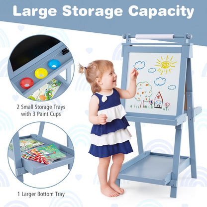 Kids Wooden Art Easel Double-Sided Height Adjustable Children Easel