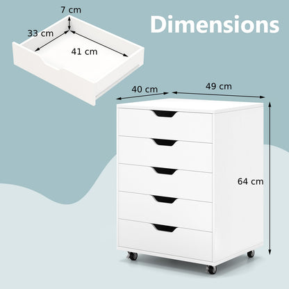 5 Drawer Chest with Lockable Wheels for Home Office