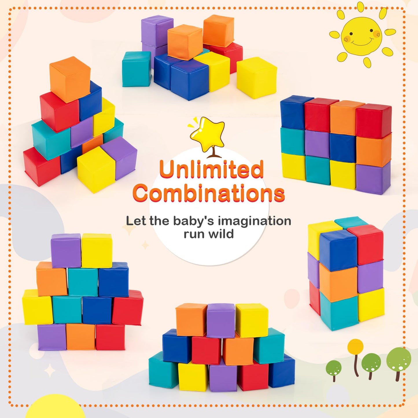 12 PCS Foam Building Blocks 5.5" x 5.5" Colorful Climbing Foam Soft Cubes for Kids