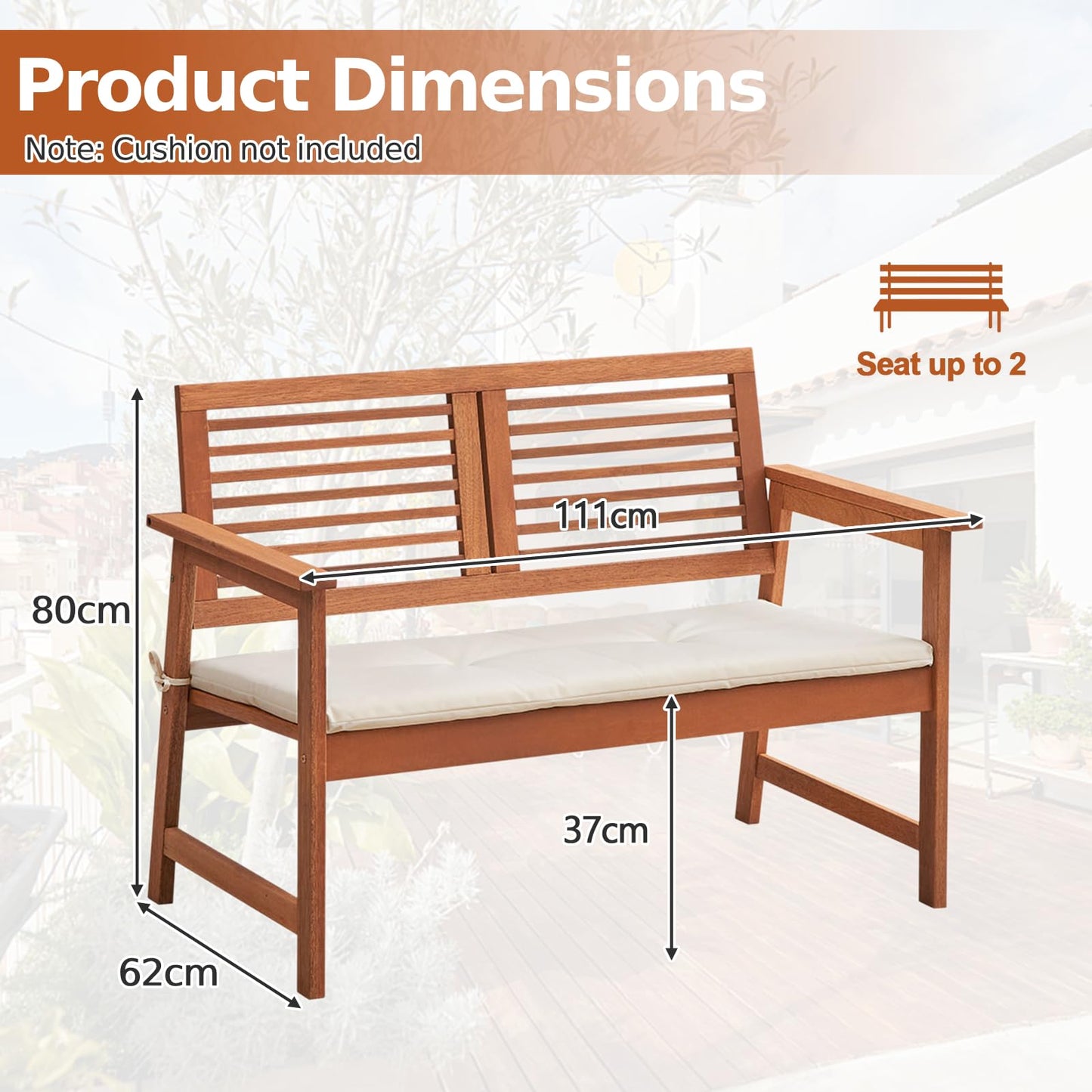 Outdoor Solid Wood Bench with Comfortable Backrest