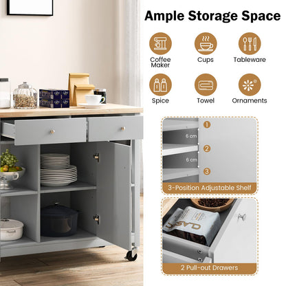 Mobile Kitchen Island Cart Rolling Kitchen Island with Rubber Wood Top