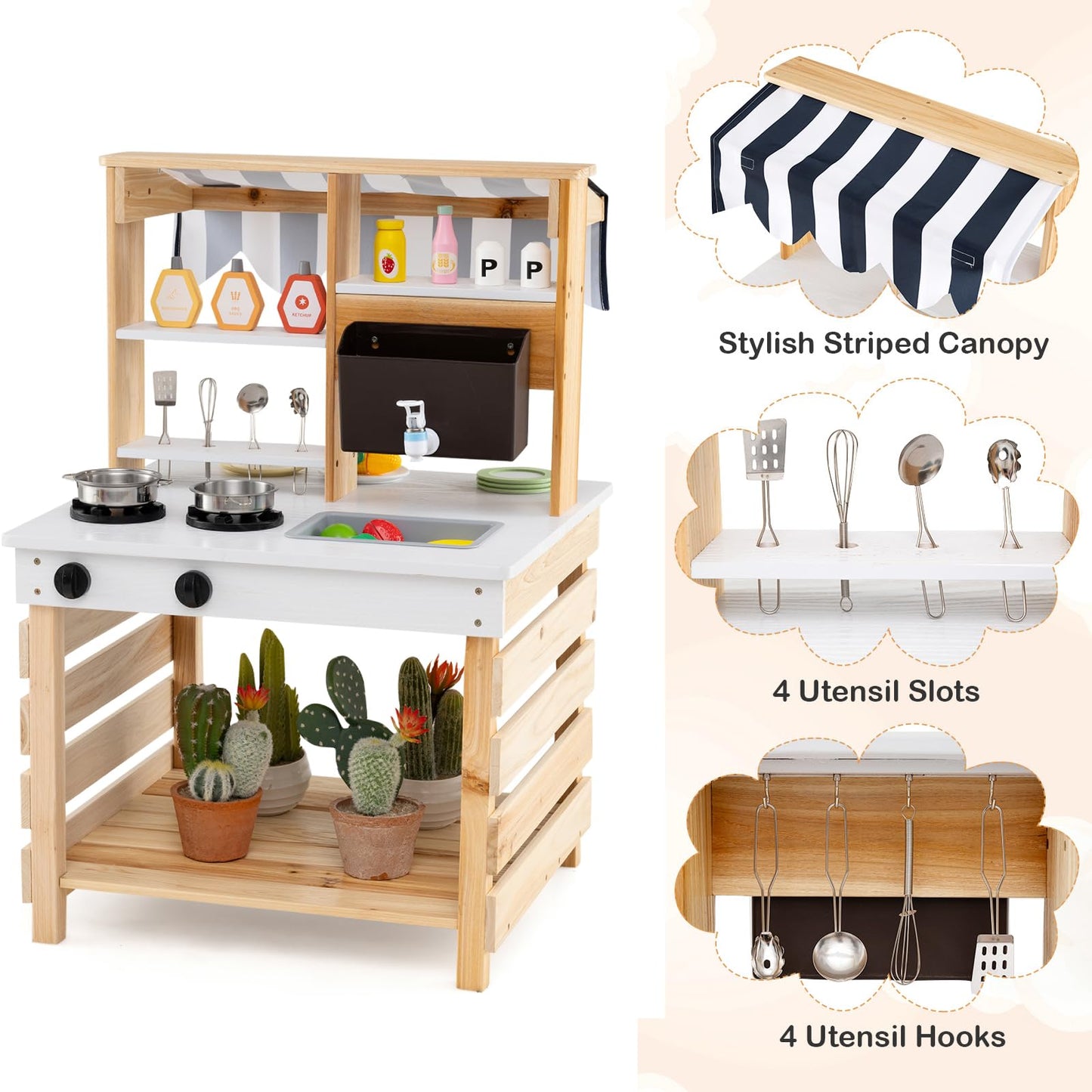 Outdoor Mud Kitchen for Kids with Removable Sink