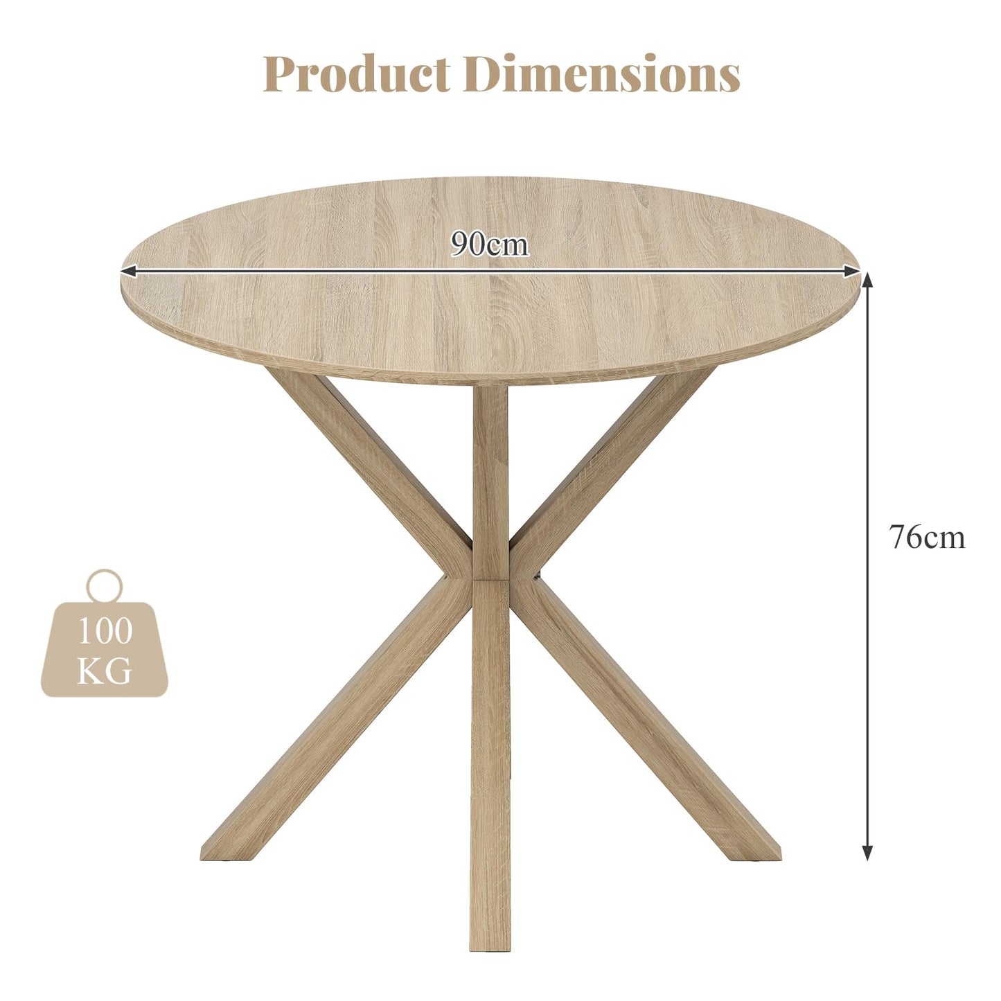 90CM Wood Dining Table with Intersecting Pedestal Base