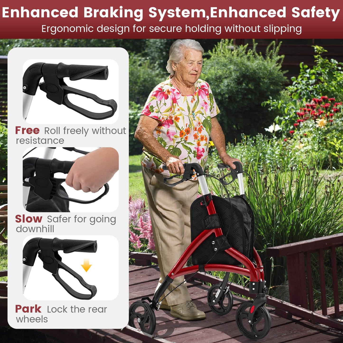 Walker for Seniors Foldable Rollator Walker with Lightweight Aluminum Frame