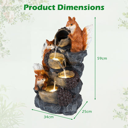4-Tier Outdoor Water Fountain, 59cm Cascading Waterfall Fountain with 3 LED Lights