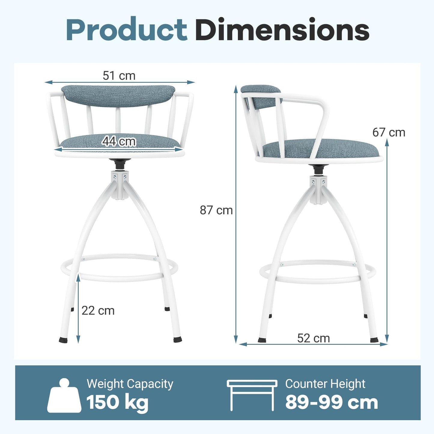 Counter Height Swivel Bar Stools Set of 2 Upholstered Barsools with Backrest