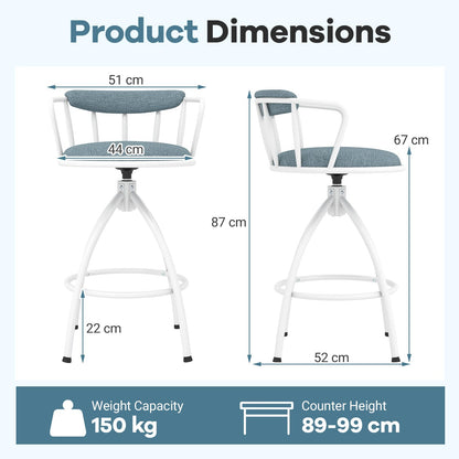 Counter Height Swivel Bar Stools Set of 2 Upholstered Barsools with Backrest