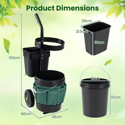 Heavy Duty Rolling Garden Cart with Wheels and Round Bucket