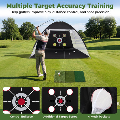 Golf Practice Net, 10x7ft Golf Hitting Net with Foldable Tri-Turf Mat