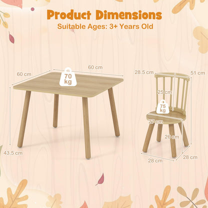 Kids Table and Chair Set, Wooden Toddler Play Table with Solid Wood Legs