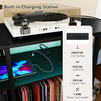 LED Record Player Stand with Charging Station