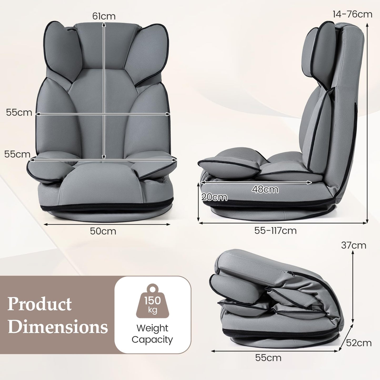 360° Swivel Floor Gaming Chair Bed, 6 Adjustable Positions