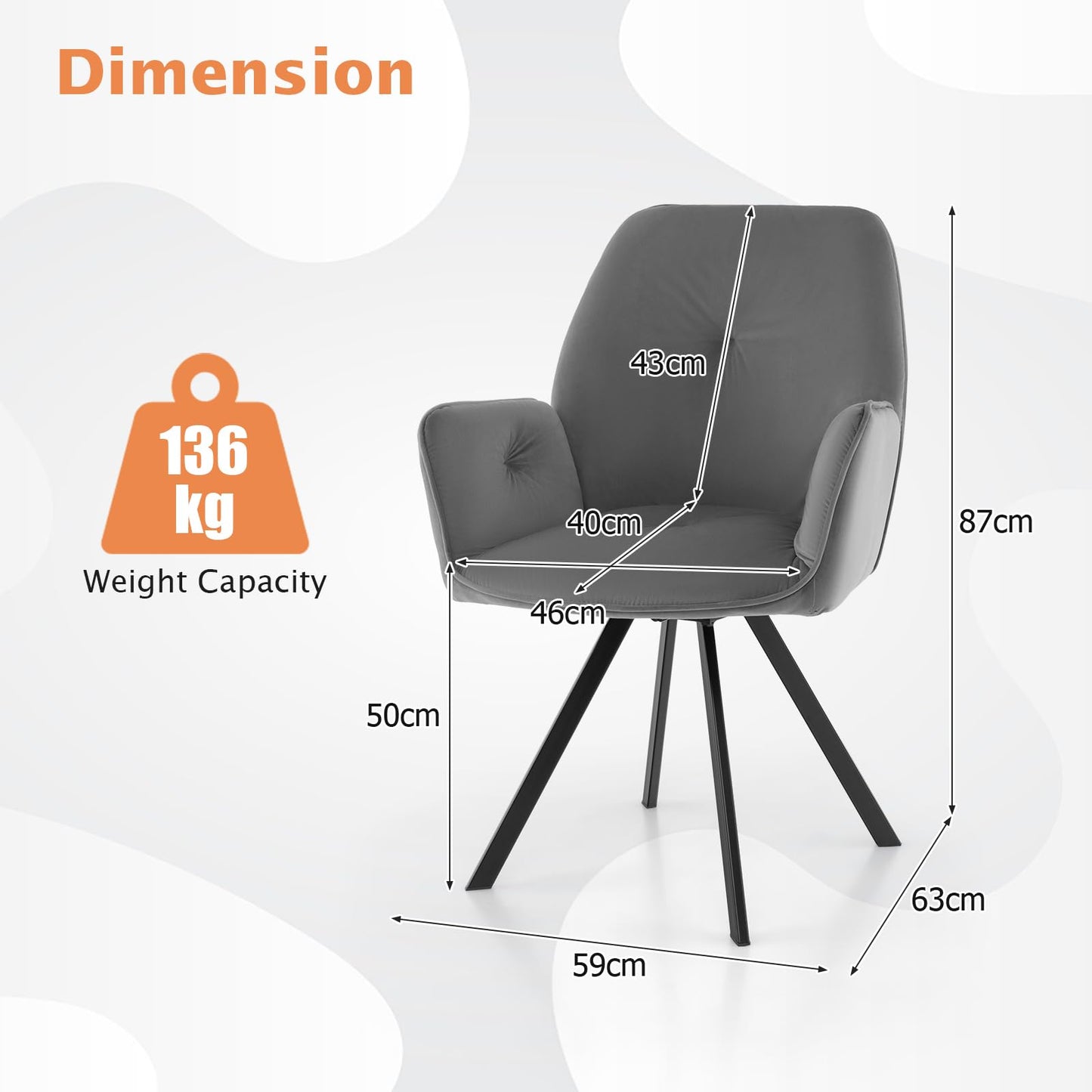 2 PCS Swivel Accent Arm Chairs with Metal Legs and Anti-slip Foot Pads