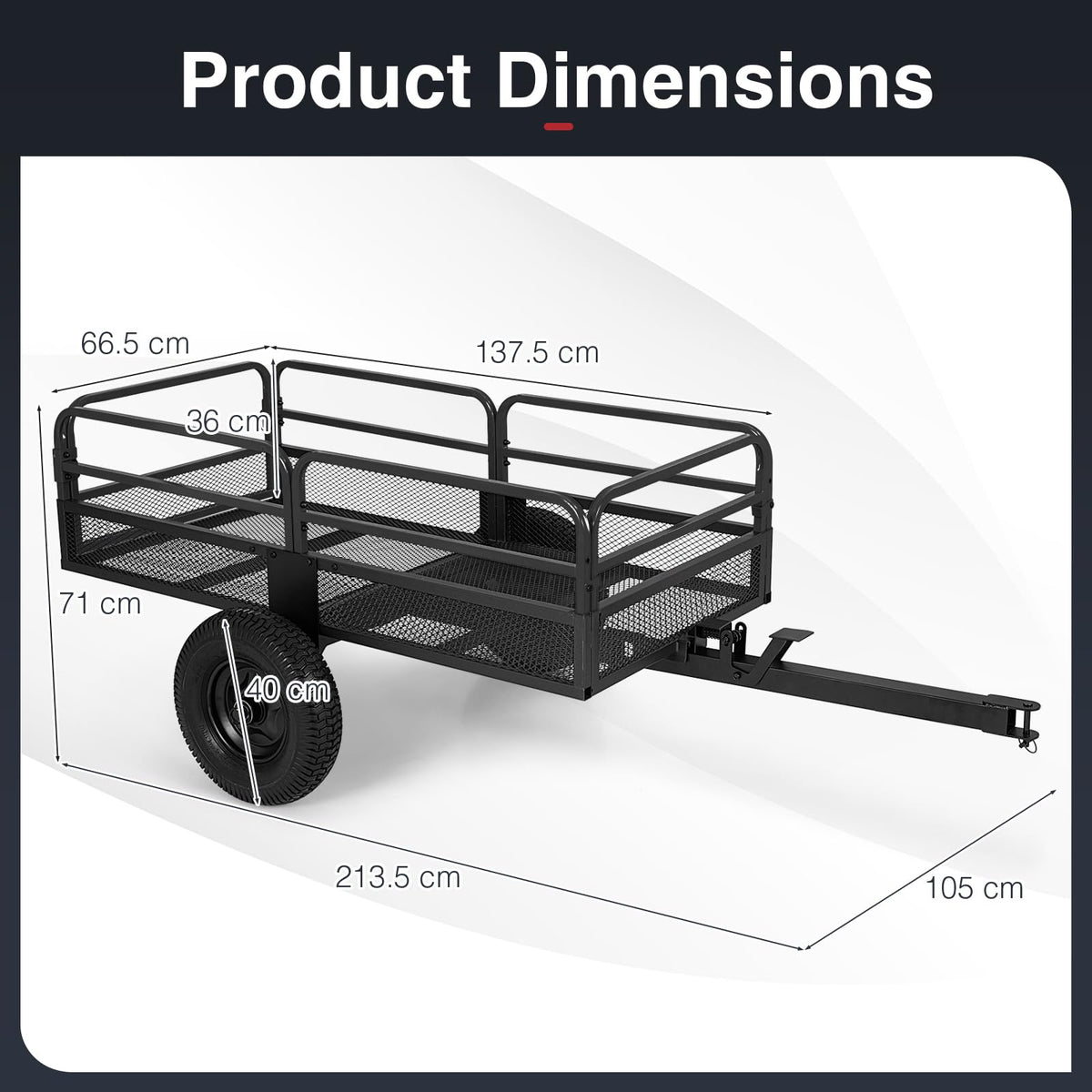 700 KG Capacity 0.5 m³ Heavy Duty Metal Dump Cart Trailer for ATV UTV Tractor