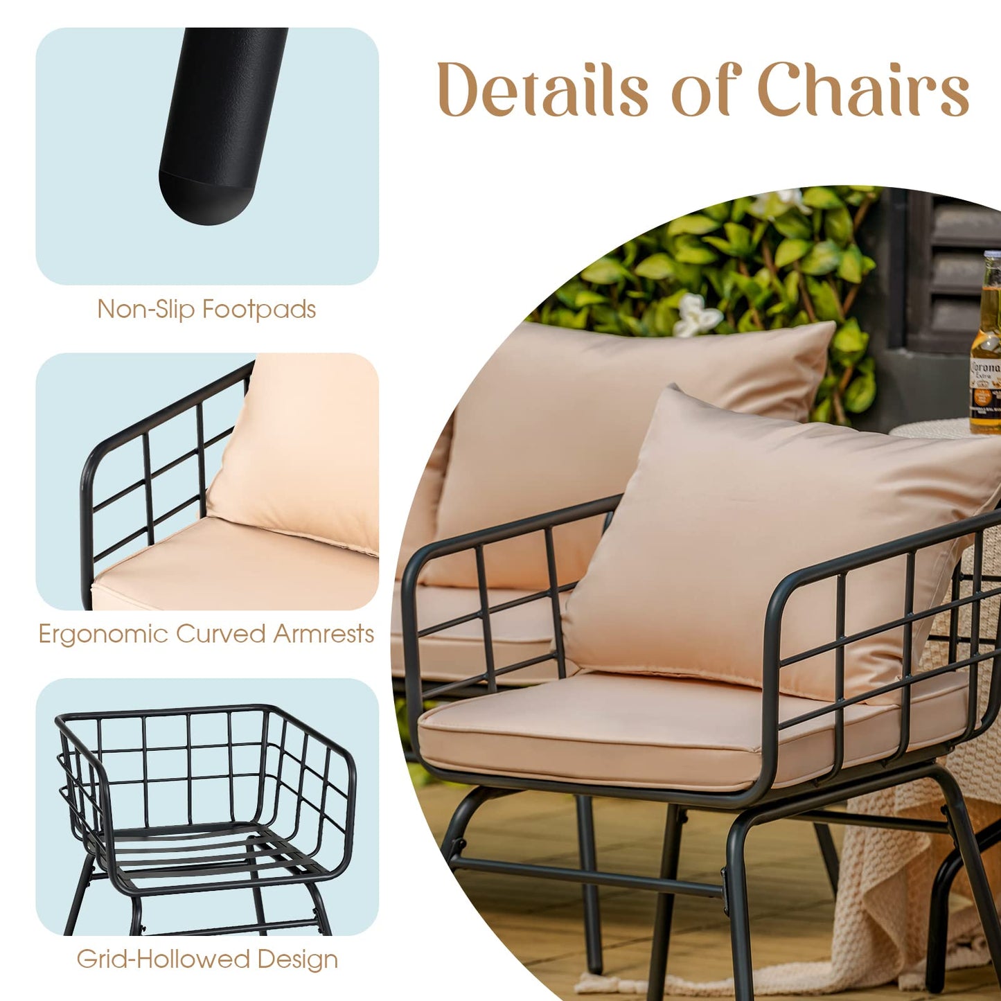 4 Piece Patio Conversation Set with Seat Back Cushions