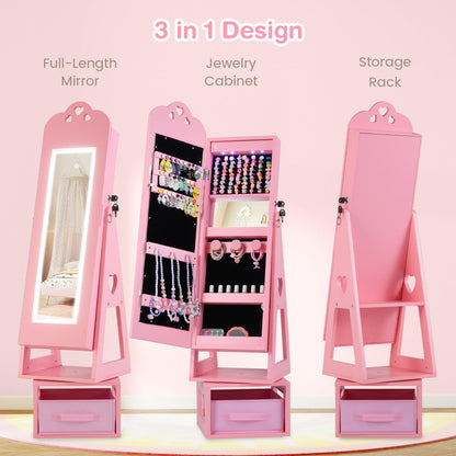 Swivel Kids Jewelry Cabinet with Full-Length Mirror and Lights