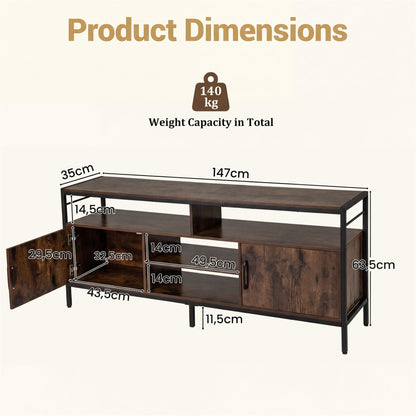 TV Stand Cabinet for TVs up to 65 Inches, 147cm Wooden Media Entertainment Center with 2 Storage Cabinets