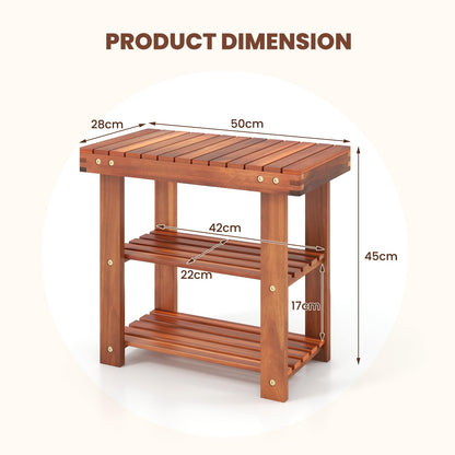 50 x 28 x 45cm 3-Tier Acacia Wood Shoe Rack Bench
