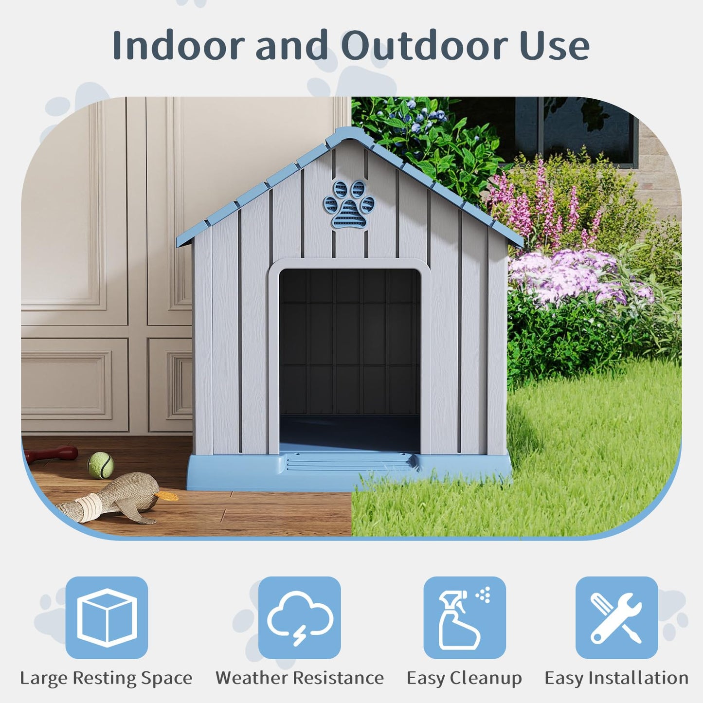 Plastic Dog House with Air Vents and Elevated Floor