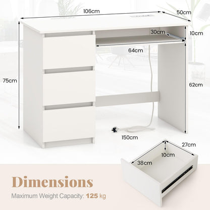 Computer Desk with 3 Large Drawers and Power Outlet
