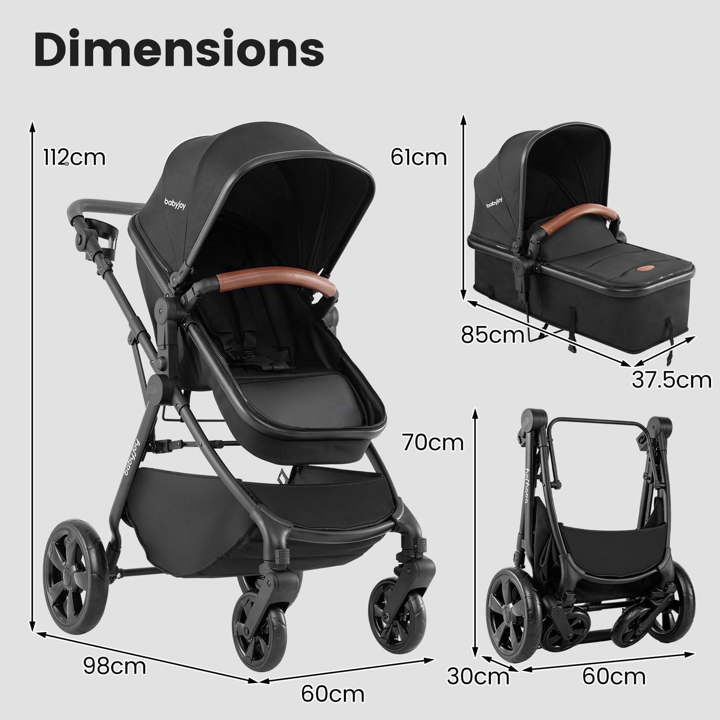 2-in-1 Convertible Baby Stroller with Car Seat Adapters High Landscape Folding Newborn Pram Stroller