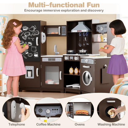 Corner Wooden Play Kitchen with Lights Sounds Toy Kitchen Playset