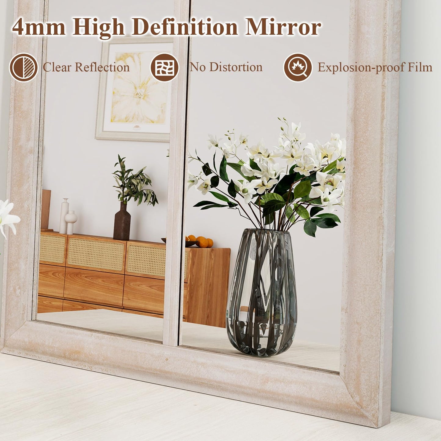 Farmhouse Window Pane Mirror Large Arched Wall Mounted Mirror with Metal Frame