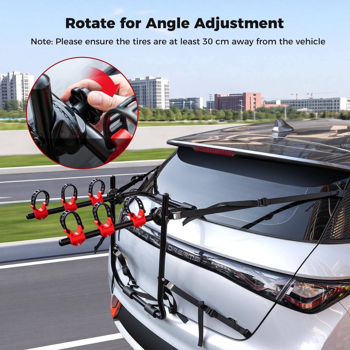 3-Bike Trunk Mount Bike Rack with Anti-Sway and Soft Padding