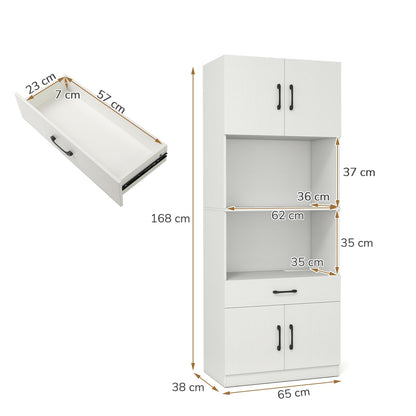 Kitchen Pantry Cabinet with Charging Station 168 cm Tall Cupboard with 4 Doors and 2 Adjustable Shelves