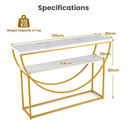 2-Tier Faux Marble Top Console Table with Storage Shelf