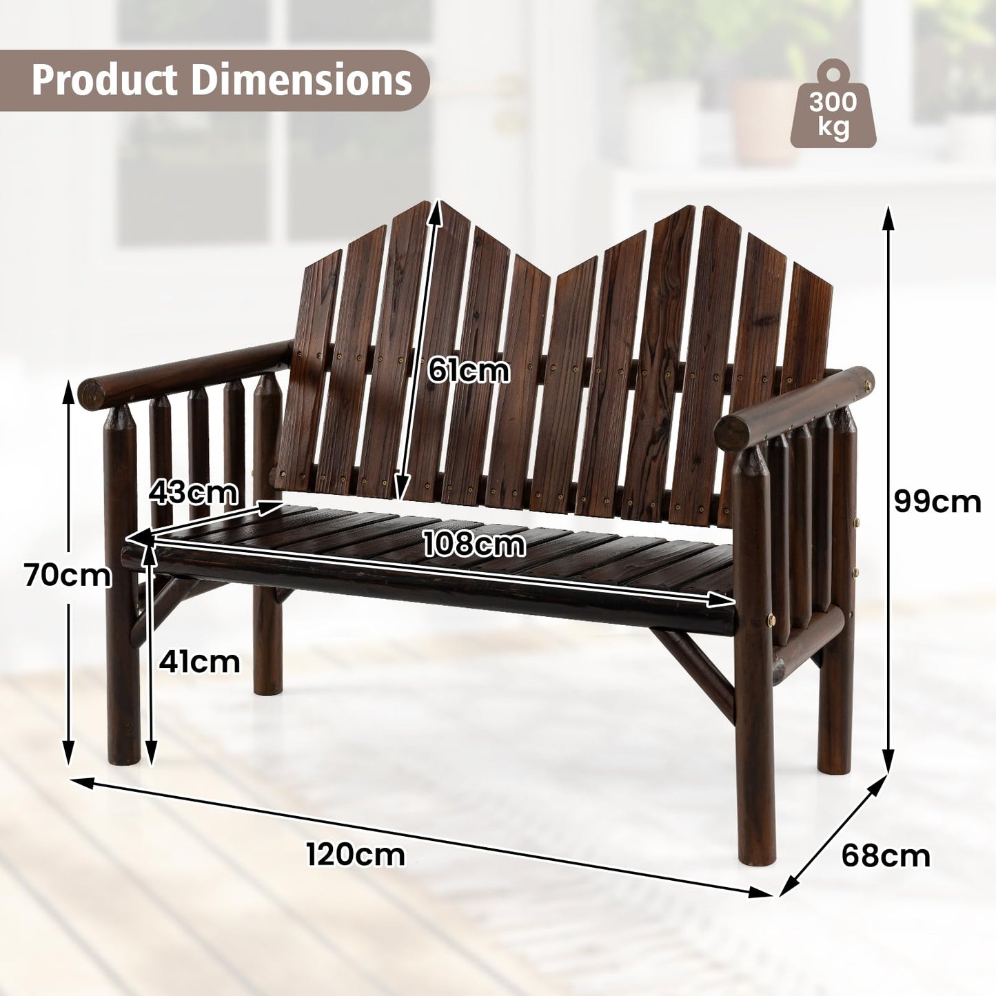 2-Seater Garden Bench, Solid Wood Patio Loveseat Park Bench Chair