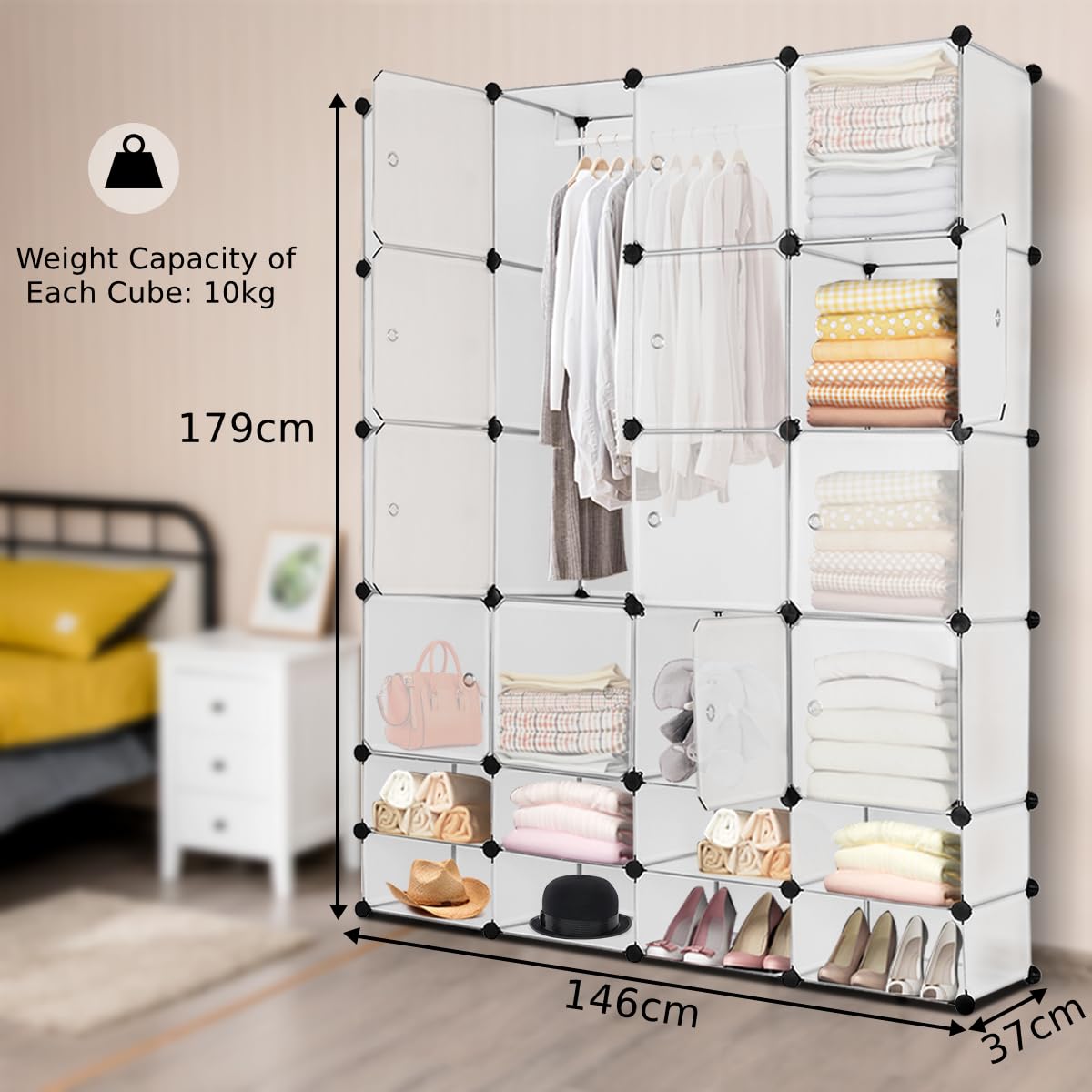 24 Cube DIY Interlocking Combination Armoire with 16 Cubes